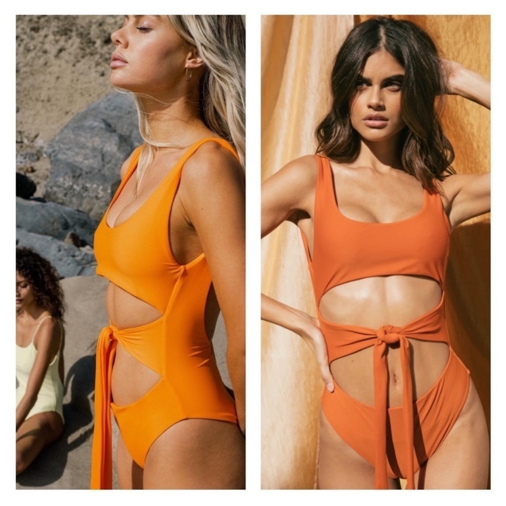 NWT MEDIUM JADE SWIM Bond Cutout Tie One Piece Swimsuit Orange